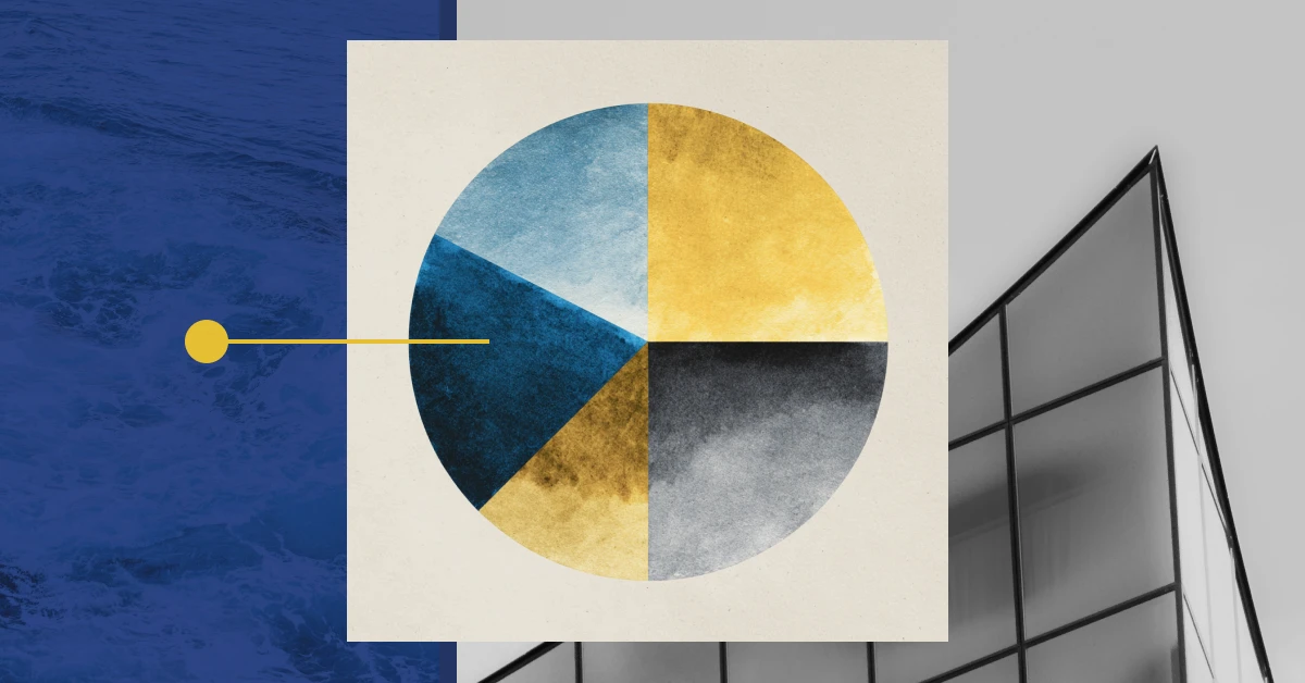 Collage including a pie chart